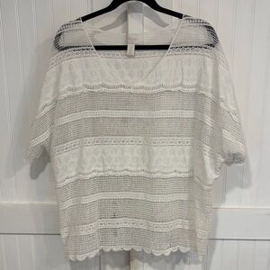 Chico's White Lace, short sleeved, coverup/top size 3